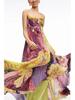 European and American Women's Spaghetti Strap Print Pleated Sleeveless Swing Dress (Plus Size Style 8162)