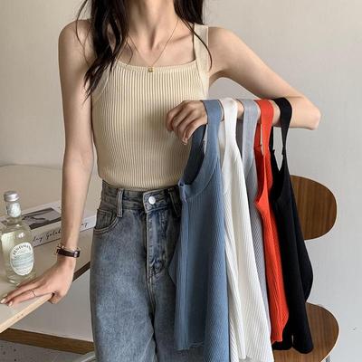Damen Schwarzes Strick-Tanktop im koreanischen Stil - Sommer Einfarbiges Camisole