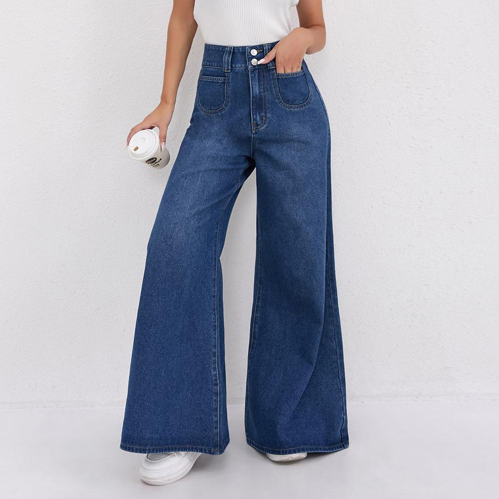 

PUFFANPOP Women s Wide Leg Jeans High Waisted Loose Straight Denim Pants Floor Length Y2K Jeans XXL синий
