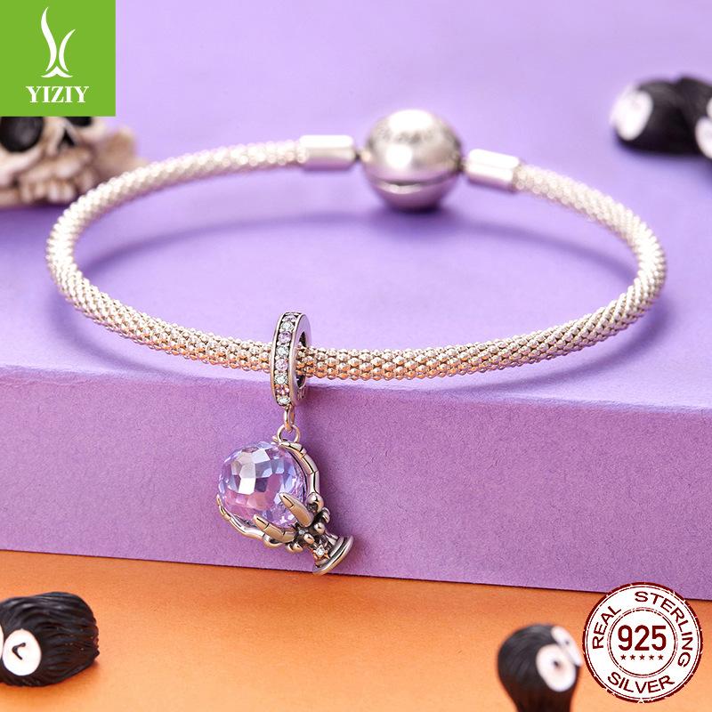 Halloween Magic Crystal Pendant Accessories Mystery Skeleton Hand S925 Sterling Silver Beads