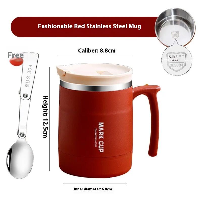 304 Edelstahlbecher mit Deckel und Löffel Büro-Wasserbecher Hochästhetische Kaffeetasse, Frühstückstasse Wasserflaschen