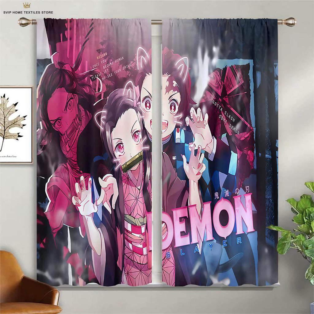 Japanese Comic Printed Curtains, Hot-Blooded Animation, Living Room, Study, Children's Room, Decorative, Easy to Wash, 2Pcs