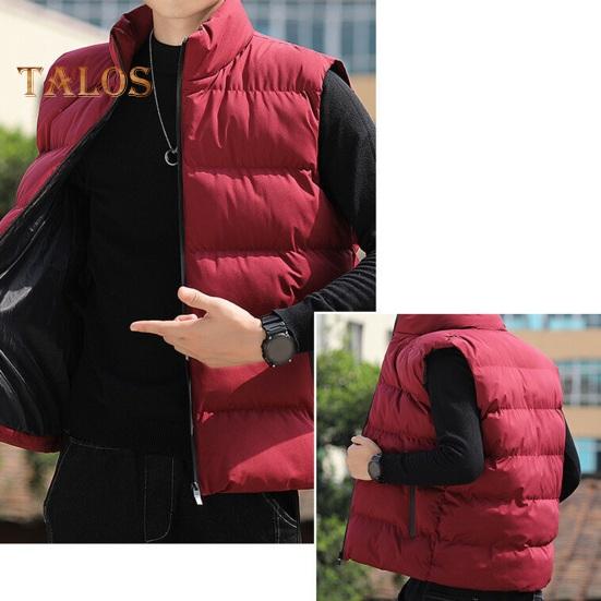 Чоловічий бавовняний жилет, осінь-зима, трикотажний комір без рукавів і застібка-блискавка, з кишенями, однотонне потовщене стьобане жилетне пальто