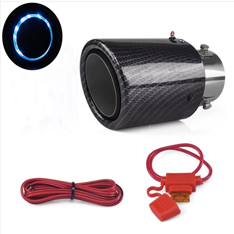 Auto Accessories 63-65mm Carbon Fiber Color Car Exhaust Muffler Pipe Tip with LED Light Muffler Exhaust Car Accessories Type B-Blue