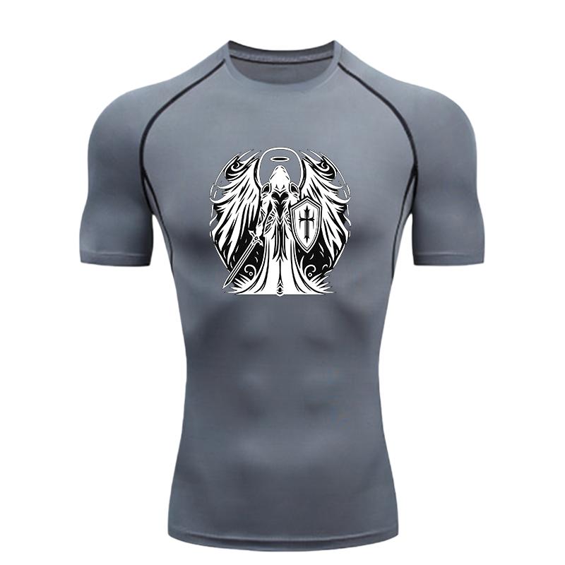 Angel Warrior  Men's Sports T-shirt Training Fitness Compression Shirt Rashgard Tops Quick Dry Short Sleeve T-Shirt
