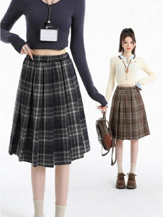 

Женская ретро клетчатая юбка-миди с высокой талией А-силуэта для осени/зимы XL
