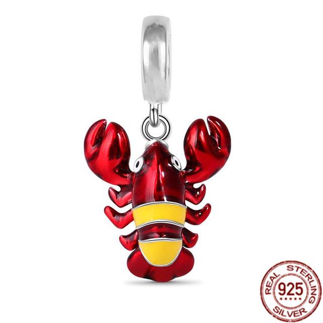 Röd nyckelpiga hummer & glöd-i-mörkret Firefly Dangle Charm 925 Sterling Silver Smycken Pärlor Passar Original Fasion Armband