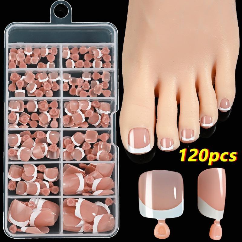 French Press On Toenail Set 120/150pcs Short Square Shiny Fake Toenails for Summer Foot Nail Art DIY Pedicure
