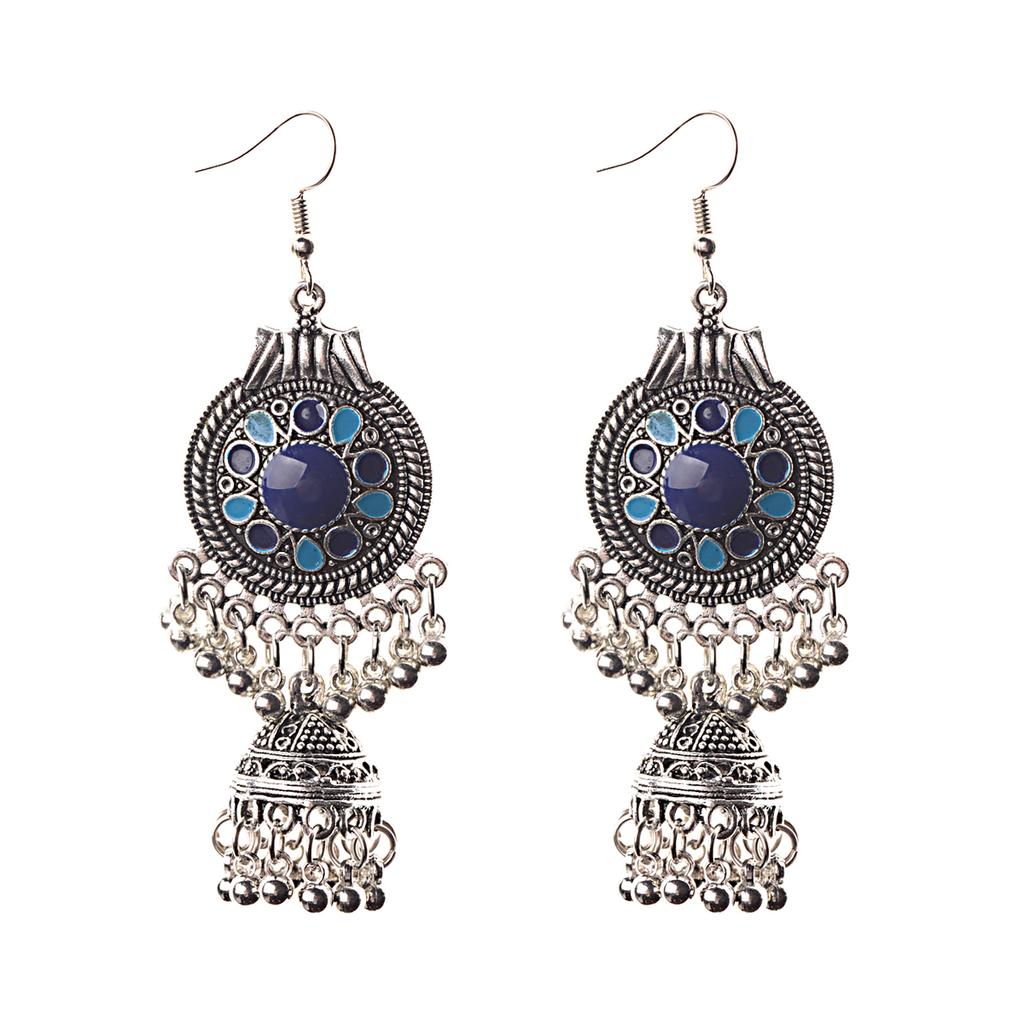 TopHanqi Indian Earring For Women Antique Ethnic Copper Color Small Bells WaterdropTassel Earrings Turkish Tribal Gypsy Zircon