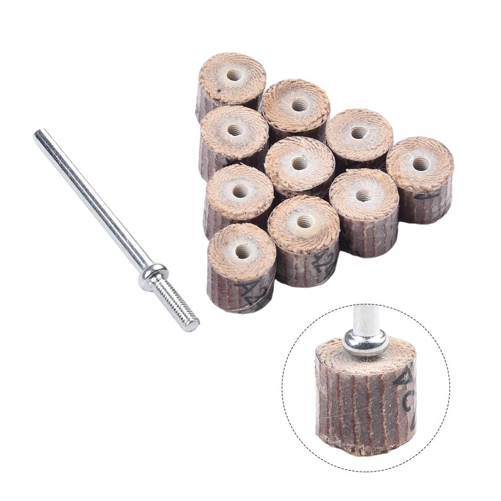 Flap Wheel Sanding Discs 10pcs with Mandrel for Woodworking and Metal Finishing Using Drill Press or Handheld Drill