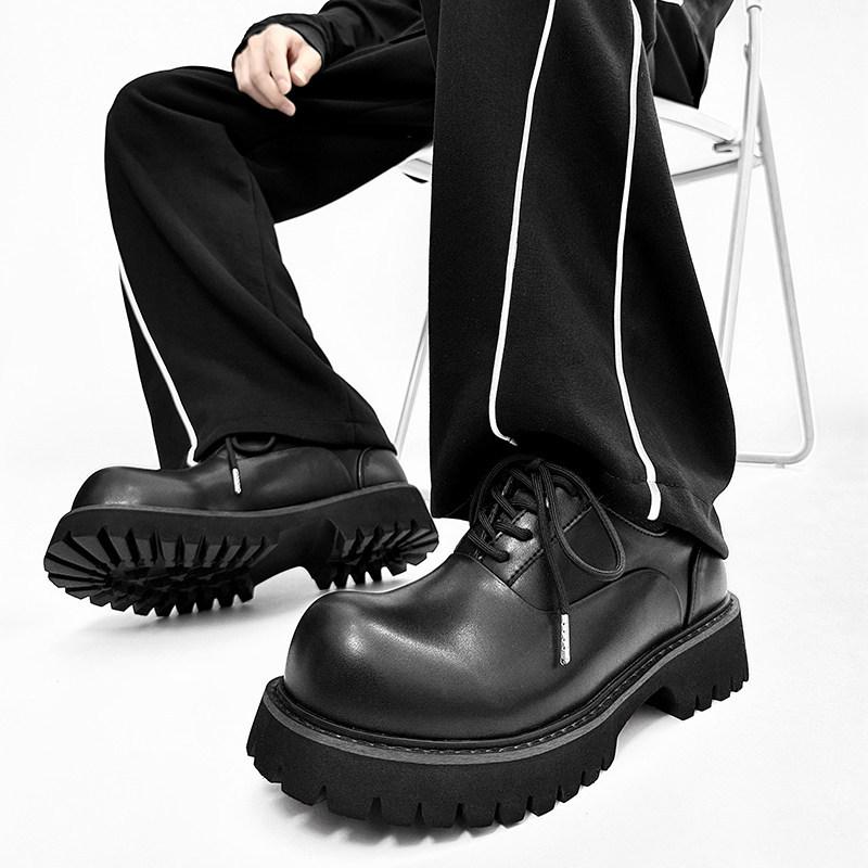 Scarpe Primavera Stile Britannico Casual Americano Scarpe in Pelle Piattaforma Sportiva Rialzante Pelle Nera Testa Larga Scarpe Derby