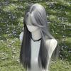 New Silver Gray Long Straight Hair Chemical Fiber Synthetic Wig Neat Bangs Matte Long Straight Hair Wig Women's Universal Wig