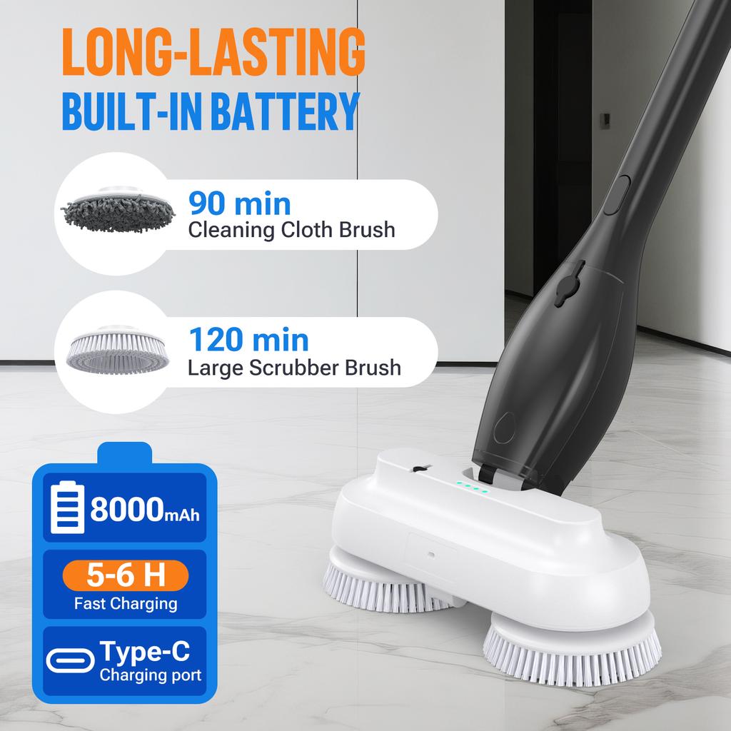 Portable Electric Spin Scrubber Cordless Power Scrubber for Hard Floors Tile and Grout Cleaning with 60 Mins Runtime