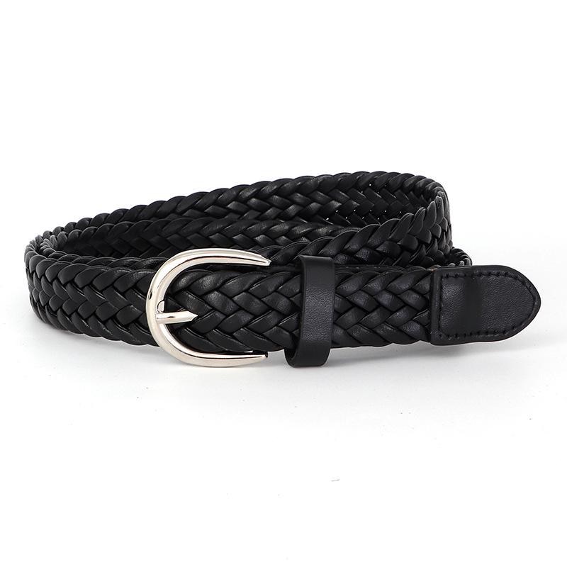 Ladies' Retro Woven PU Leather Thin Belt for Jeans and Dresses