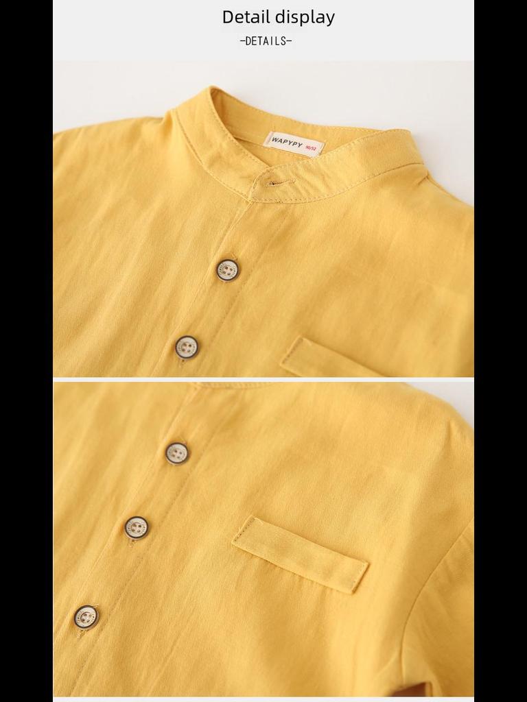 Einfarbiges Langarmhemd mit Stehkragen für Jungen im Frühjahr 2024: Trendiges Baby Top