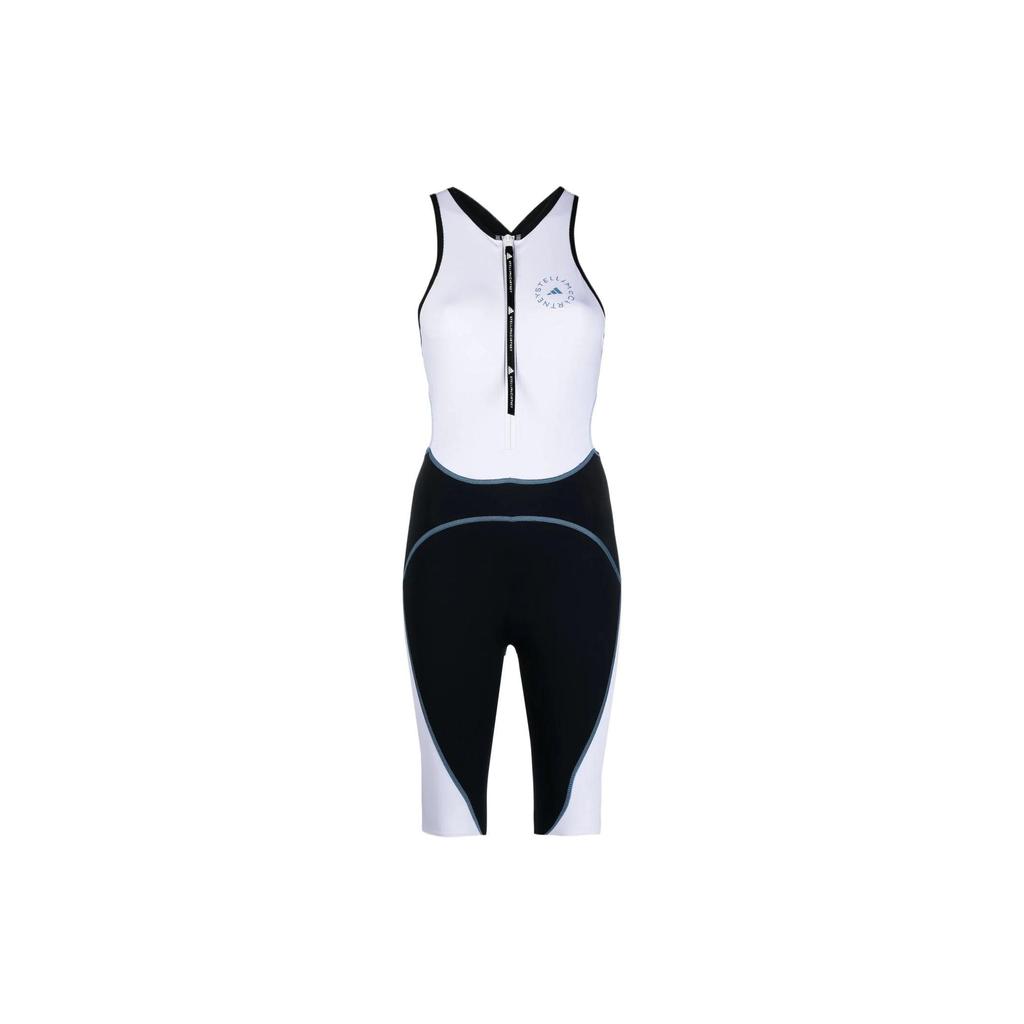 Adidas Color Block Zipper Sleeveless Sports Jumpsuit Women Swimwear White GQ1209