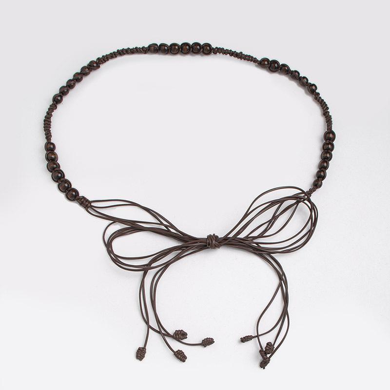 Boho Style Waist Rope Knitted Ethnic Style Handmade Women's Belt Leather Rope Wooden Beads Leisure Vacation Style Waist Rope