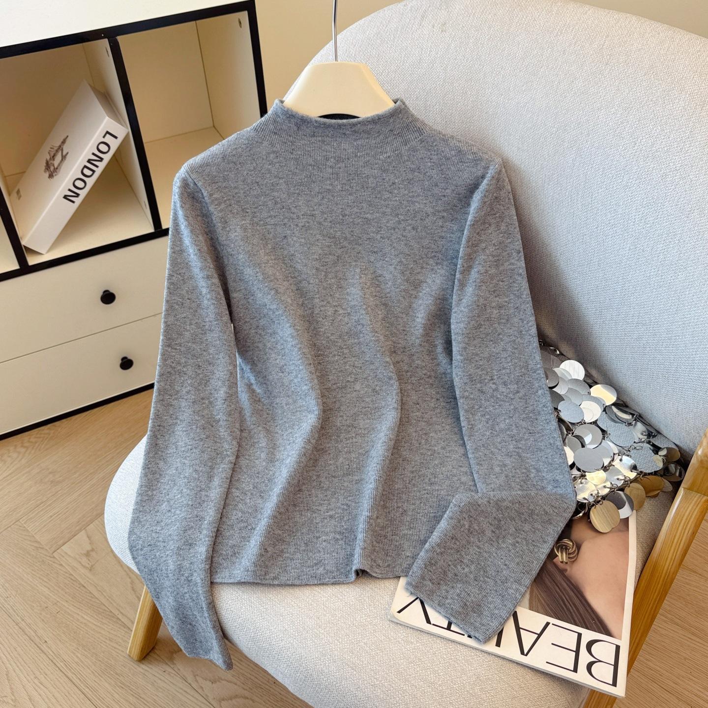 

Базовая трикотажная рубашка с воротником-стойкой и длинными рукавами для женщин на весну, осень и зиму. Новый пуловер, свитер, топы, нижнее белье для женщин One Size серый