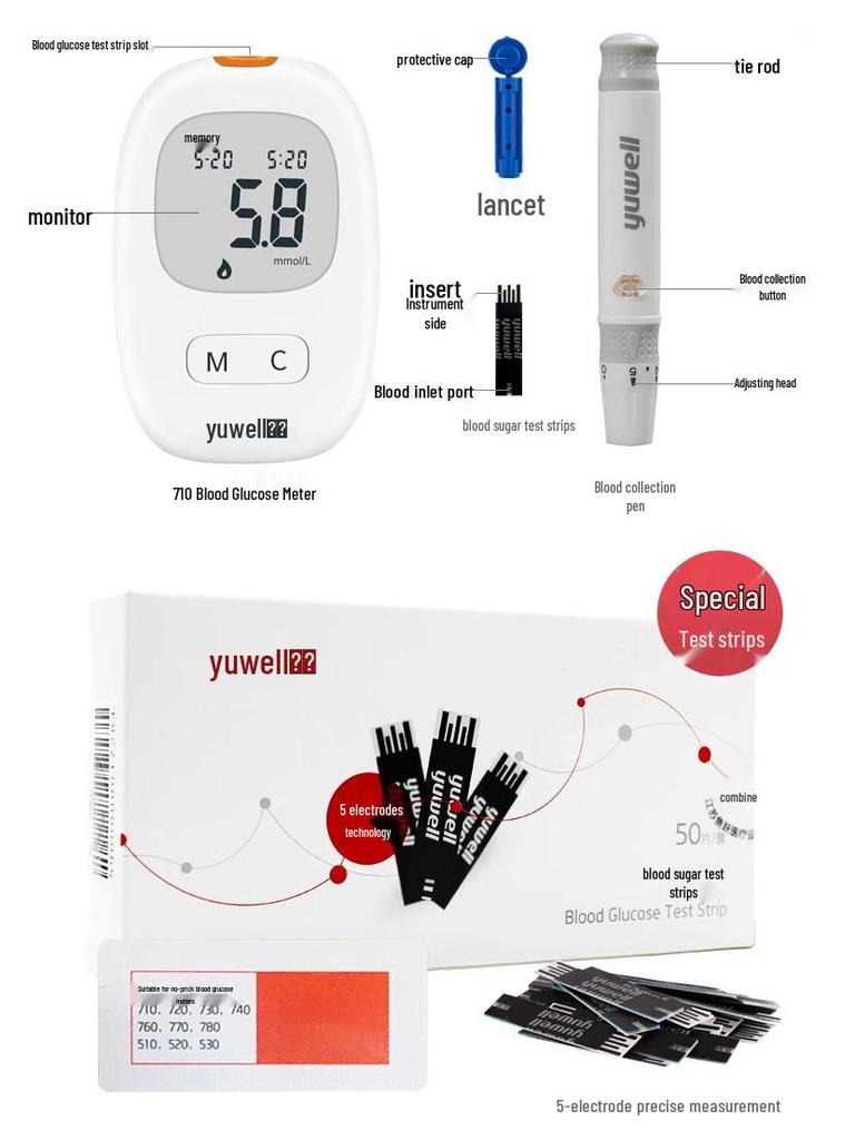 Yuyue 710 High-Precision Blood Glucose Test Strips and Meter