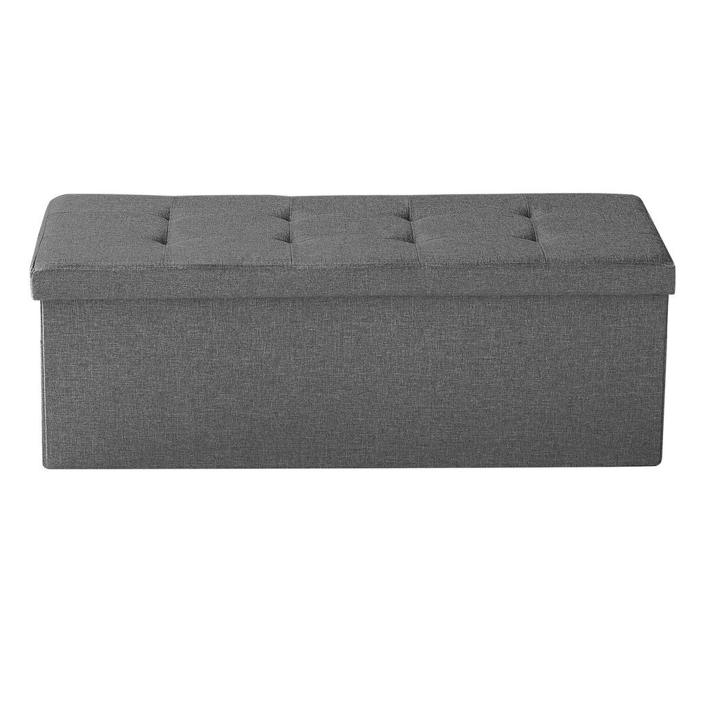 Foldable Storage Ottoman Bench, End of Bed Bench with Side Bags, Folding Upholstered Storage Chest Supports 660 Lbs, Linen Bed Ottoman with Large