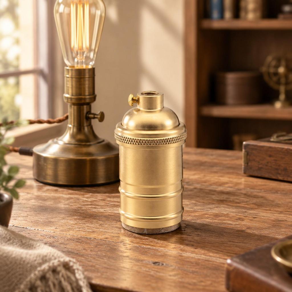 Brass Lamp Socket with Knurled Band Screwin E27 Easy to Install for Table Lamps,