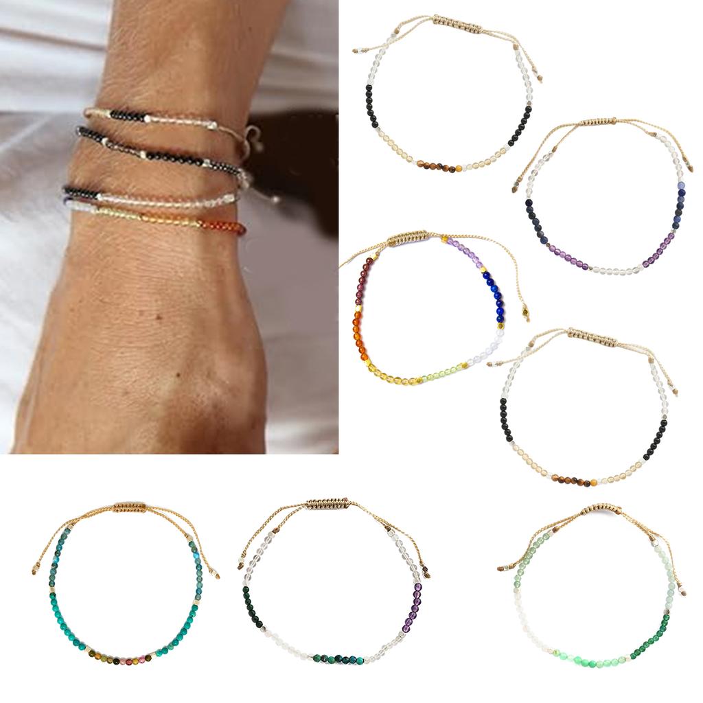 7 Chakra Beads Bracelet Natural Stone Braided Rope Healing Balance Bracelet Bangles with 2mm Beads Handchain for Women