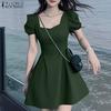 ZANZEA Summer Women Square Collar Short Sleeve Slim Waist Casual A-line Dress