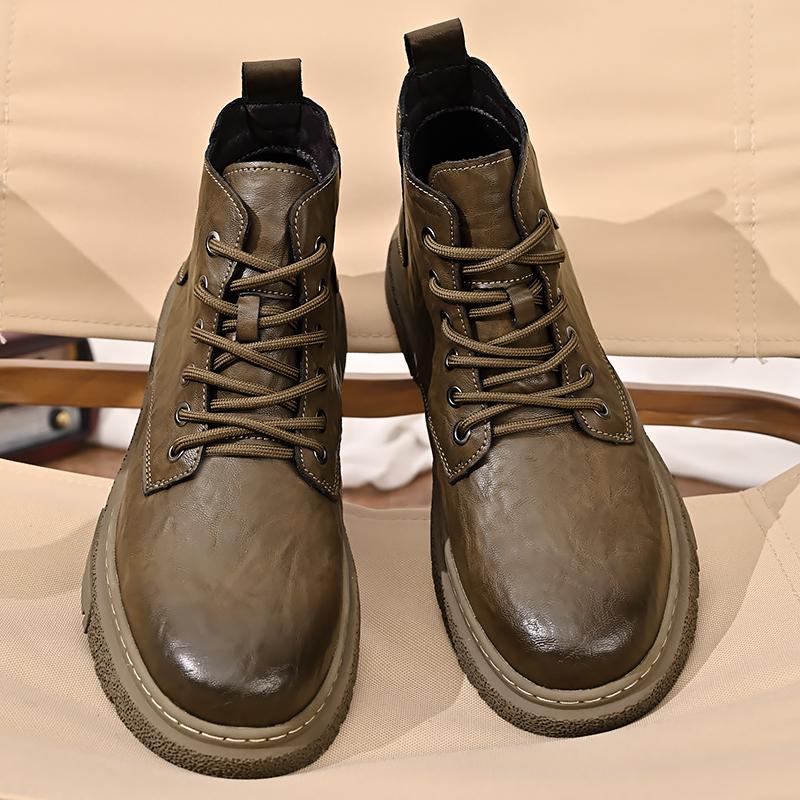 Classic Men's Work Boots for Autumn Winter Retro Brown High Top Shoes Men's Genuine Leather Business Shoes Casual Lace Up