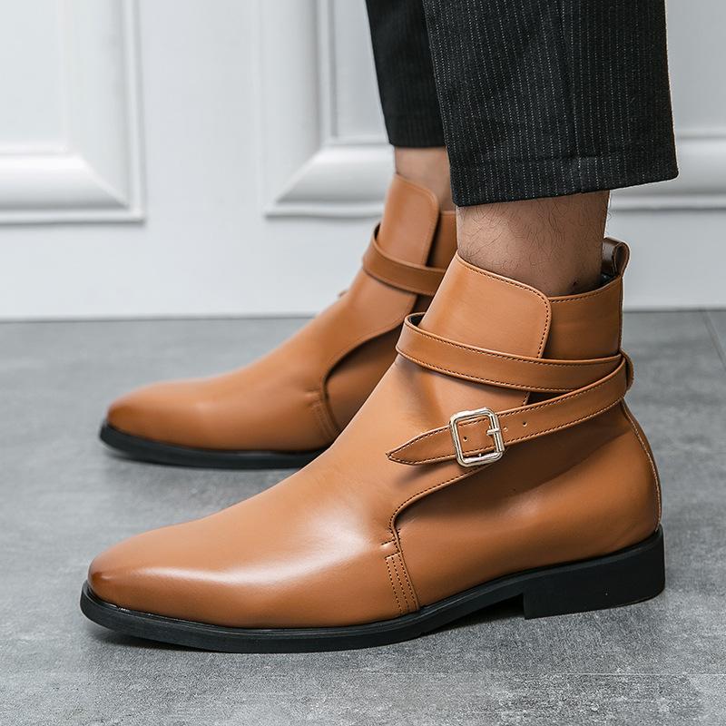 English Chelsea Boots Autumn Winter Martin Short Boots Hairstylist Pointed Boots High Top Leather Shoes
