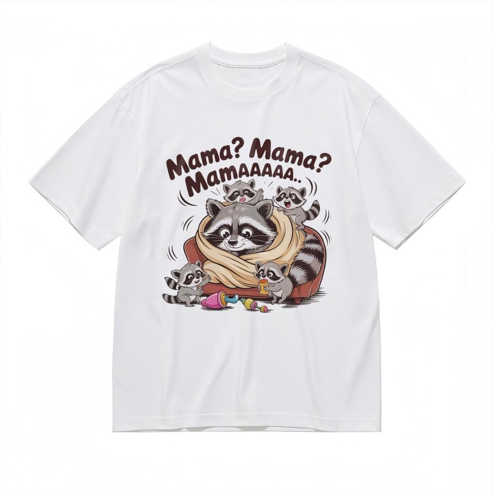 

Mom Life Humor T-shirt Playful Raccoon Crew Unisex 100% Cotton Tops Mama Moments M