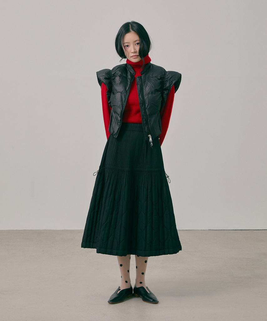 Waiowai Middle String Quilted Elastic Skirt_Black