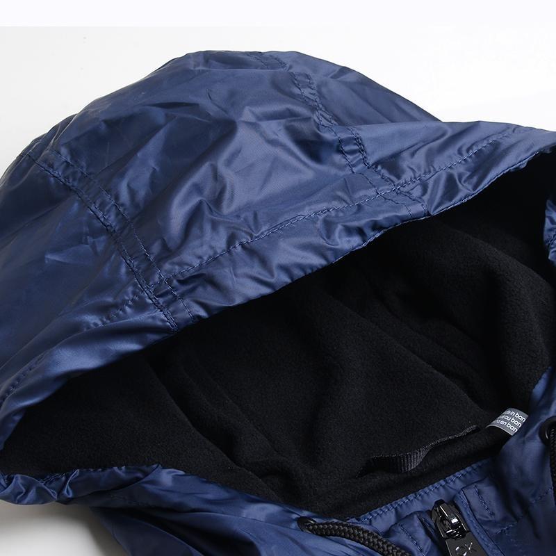 CALVIN KLEIN Windproof Waterproof Glossy Drawstring Hooded Logo Patch Zip Jacket Men Navy Blue 1658724-NVY