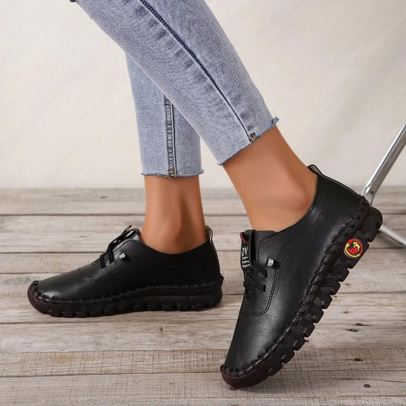 Retro Sewing Sneakers for Women Shoes Non-slip Loafers Fashion Lace Up Casual Shoes Female Soft Mom Shoe Zapatillas Mujer