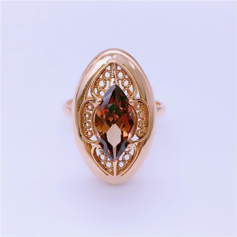 Фиолетовое Позолоченное Розовое Золото Цвет Золото Полое Камень Дыма Изысканное Модное Роскошное Тренд Кольцо