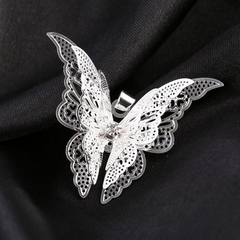 925 Silver Hollow Tip Butterfly Necklace Wings Multi-Layer Pendant, Unisex