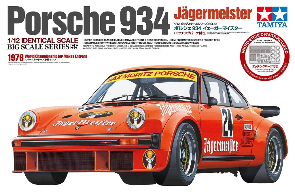 Tamiya Big Scale Series 55 Porsche 934 Plastic Model Kit with Etched Parts 1/12 No. Jägermeister (12055)