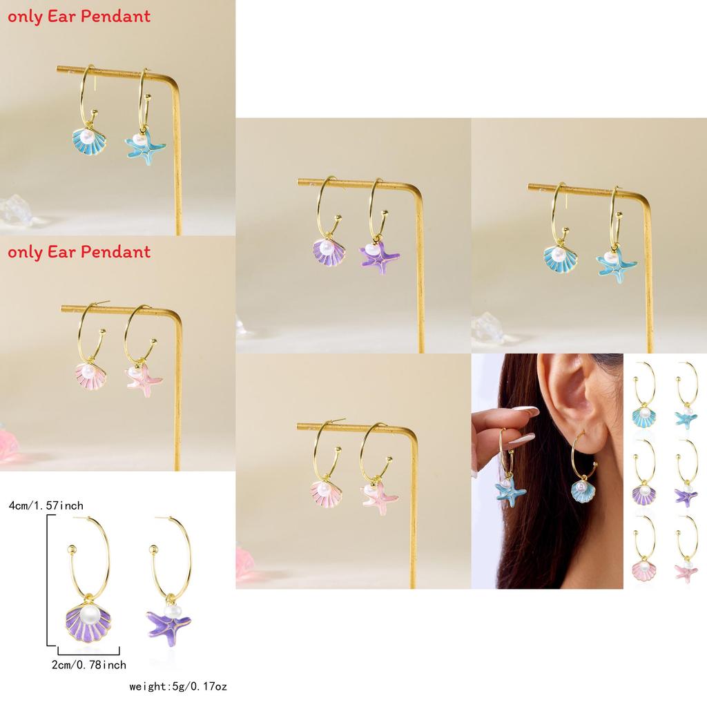 Trendy Summer Shell Pearl Earrings For Women With Asymmetric French Style And Alloy Material