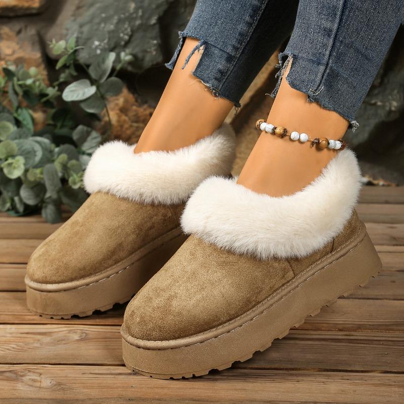 Damen Plateau Schneestiefel, Koreanischer Stil Schlupf-Stiefeletten, Verdickte Winterstiefeletten für Damen
