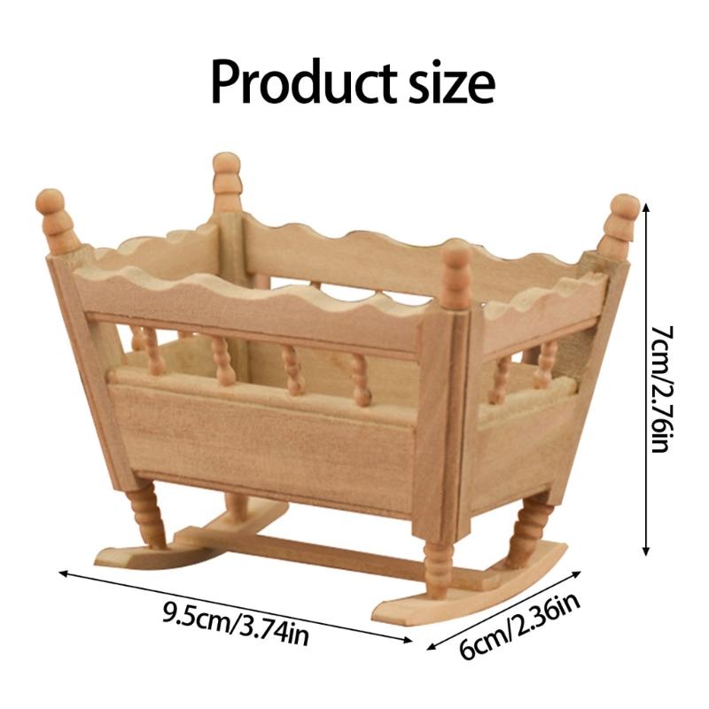 Unbemaltes Holz Babywiege Modell Figur Spielzeug für 1/12 Maßstab Puppenhaus Szenenbau und Kinderzimmer Ausstellungsdekorationen