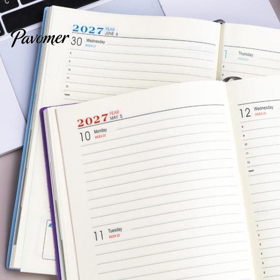 2027 Daily Planner with Monthly And Annual Schedule, A5 Thick Ink-proof Paper Portable Office Stationery Agenda Notebook, Durable PU Leather