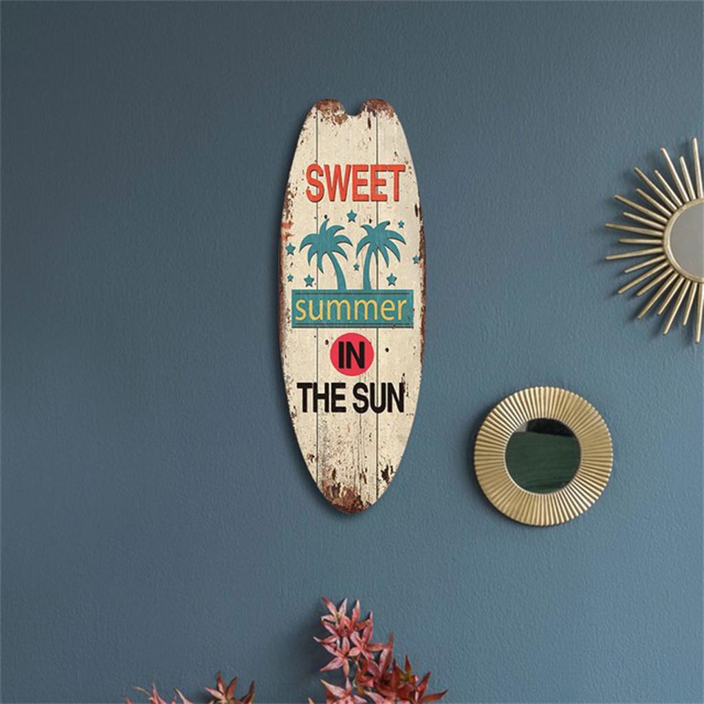 Summer Beach Ocean Theme Leisure Decoration Surfboard Wooden Sign Bar Home Wall Retro Ornament Decor Wood Board