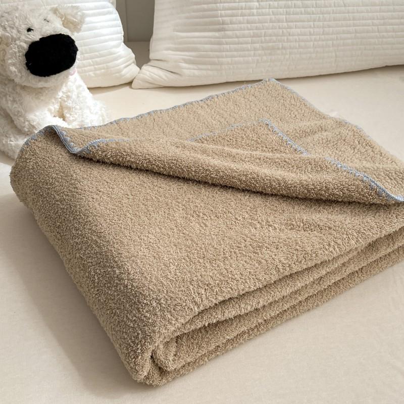 Ins Style Solid Color Half Fleece Blanket Knit Trim Soft Throw Couch Bed Travel