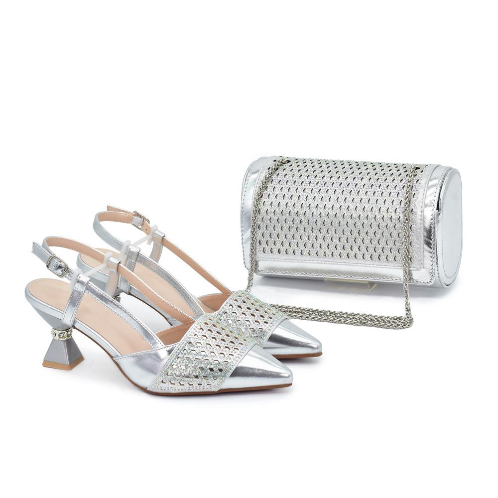 

Fashion European and American high-heeled sandals, rhinestone shoes and bags, a bestseller for wedding, dinner and party formal wear B7 37 серебряный