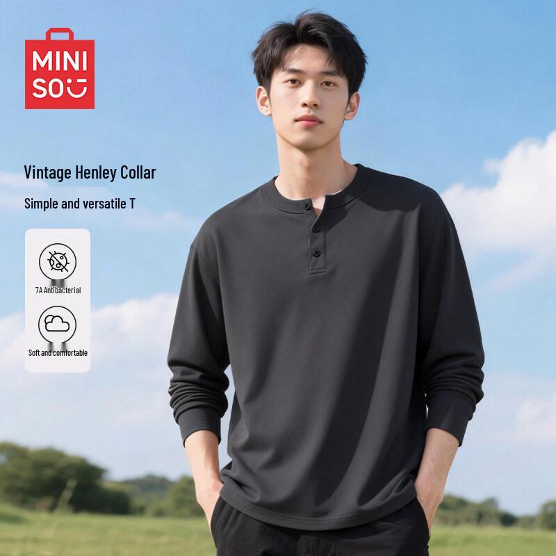 MINISO Men's 7A Antibacterial Henley Long-Sleeve T-Shirt