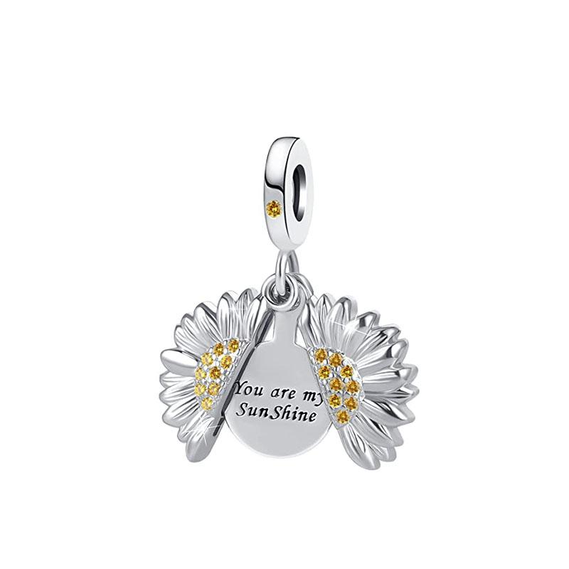 Ciondolo Cuore di Rame Europeo con Cristallo Adatto per Braccialetti Originali Gioielli Ciondolo Girasole Apribile Gatto Zenzero Dangle