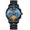 Orologio da uomo FenZun con Tourbillon Volante Nero e Cinturino in Acciaio con Diamanti Neri