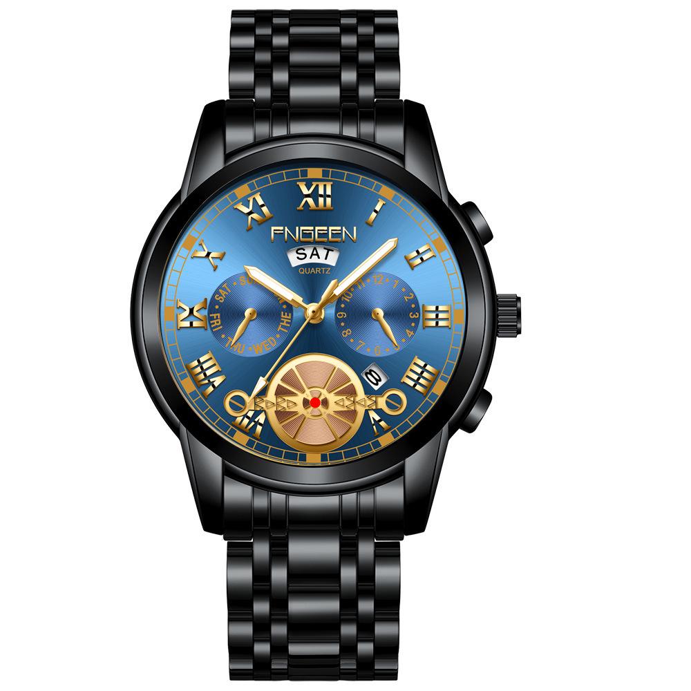 Orologio da uomo FenZun con Tourbillon Volante Nero e Cinturino in Acciaio con Diamanti Neri