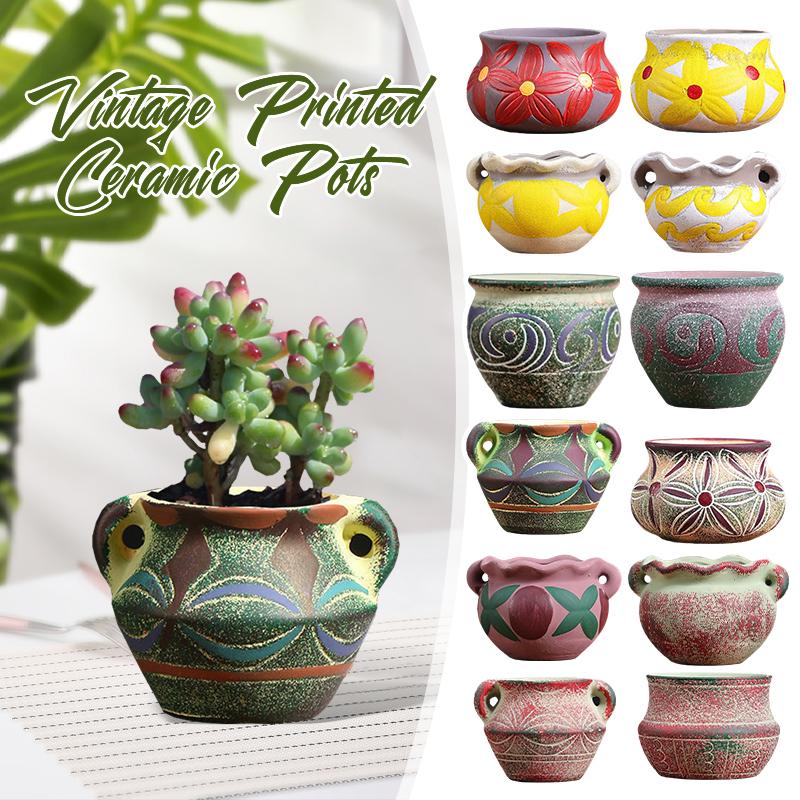 Creative Succulent Flower Pots Coarse Pottery Ceramic Retro Hand Painted Flesh Planter Flower Pots Home Garden Office Decor