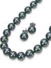 [Your and My Jewelry Box] Black Pearl Necklace and Earrings Set - Peacock Color  Black Mother-of-Pearl Pearls 10.0mm Up, 42cm Size Made In Japan