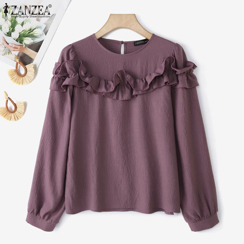 ZANZEA Women Loose Casual Round Neck Long Sleeve Blouse